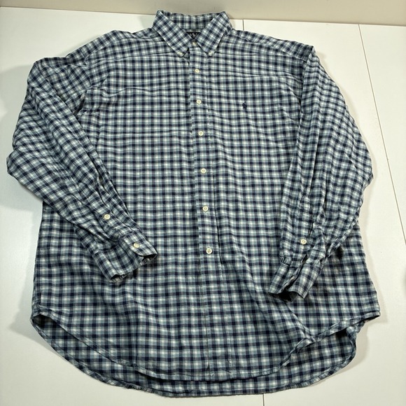 Vintage Ralph Lauren Blake Shirt XL Blue White Plaid Long Sleeve Button Down - Picture 2 of 7